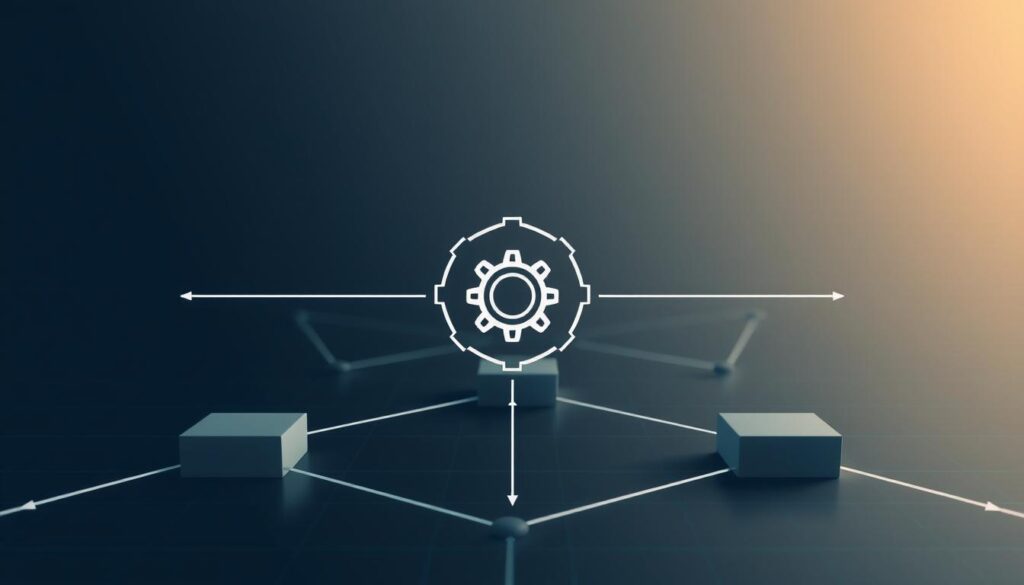A clean, minimalist diagram showcasing the core elements of smart contract fundamentals. In the foreground, a stylized blockchain network with interconnected blocks. In the middle, a smart contract icon with gears and circuitry, symbolizing its automated execution. The background features a subtle grid pattern, suggesting the underlying computational infrastructure. The lighting is soft and directional, creating depth and a sense of technical sophistication. The overall mood is one of clarity, efficiency, and the powerful synergy between blockchain and smart contract technology.