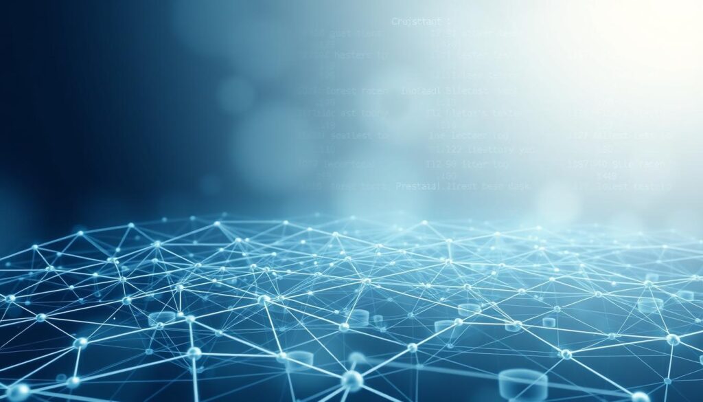 A complex, abstract diagram depicting the trustless architecture of decentralized applications. The foreground showcases a series of interconnected blockchain nodes, each a precise geometric shape, symbolizing the distributed, verifiable nature of the network. In the middle ground, a grid of smart contracts and decentralized protocols interacts, their connections visualized as flowing lines of code. The background features a hazy, ethereal landscape of cryptographic hashes and encryption algorithms, reinforcing the secure, transparent foundation of the system. Rendered in a sleek, minimalist style with a cool color palette, the overall composition conveys a sense of technical sophistication and innovative design.