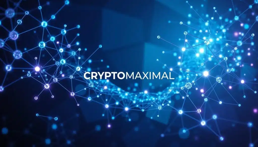 A complex neural network unfolds against a backdrop of abstract, geometric shapes and patterns, creating a visually striking representation of sentiment analysis. Glowing nodes and interconnected lines convey the dynamic nature of this AI-powered system, while subtle blue and purple hues evoke a sense of introspection and insight. The CRYPTOMAXIMAL brand logo stands prominently in the center, its bold typography adding a touch of authority to the scene. Dramatic lighting casts dramatic shadows, emphasizing the depth and intricacy of the sentiment analysis networks, hinting at the hidden complexities and insights that lie within.