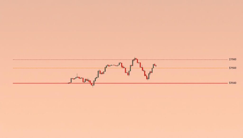 A detailed chart showing support and resistance zones in the crypto market, with clear horizontal lines marking key levels. The chart is presented against a clean, minimalist background with a subtle gradient to create depth and visual interest. The lines are rendered with precision, using a combination of solid and dashed styles to differentiate support and resistance levels. The overall aesthetic is one of technical clarity, conveying the importance of accurately identifying these crucial trading signals. Soft, directional lighting casts subtle shadows, adding depth and dimensionality to the chart elements. The camera angle is slightly elevated, providing an optimal view of the chart's structure and layout.
