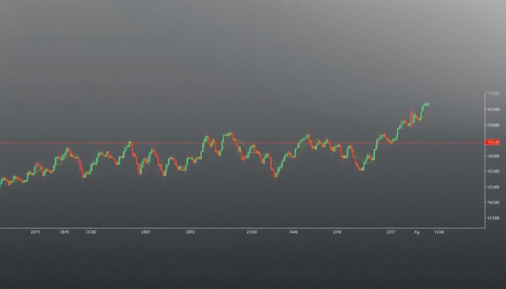 A detailed cryptocurrency trading chart with a clean, professional design. The background is a sleek, minimalist gray, providing a neutral canvas. In the foreground, a comprehensive set of moving averages is overlaid on the cryptocurrency price line, showcasing the short-term, medium-term, and long-term trends. The lines are color-coded for clarity, with thick, high-contrast strokes. The chart is presented in a landscape orientation, with a large, unobstructed view of the data. Subtle grid lines provide structure, and the axes are labeled with relevant cryptocurrency metrics. The lighting is soft and even, with a subtle directional highlight to add depth and dimension. The overall tone is one of analytical precision, guiding the viewer's understanding of moving average technical analysis for cryptocurrency trading.
