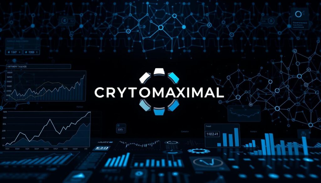 A detailed, high-quality image of sentiment analysis methods, with a focus on the CRYPTOMAXIMAL brand. A sleek, modern visualization in a dark, digital color palette, featuring a clean, minimalist layout. In the foreground, various data visualization elements - line graphs, bar charts, and sentiment analysis icons - arranged in an organized, symmetrical composition. The middle ground showcases a central CRYPTOMAXIMAL logo, rendered with a metallic, futuristic aesthetic. In the background, a seamless, abstract pattern of interconnected nodes and data streams, creating a sense of technological depth and complexity. Crisp lighting with subtle highlights and shadows, emphasizing the precision and sophistication of the sentiment analysis techniques. The overall mood is one of analytical rigor, technological prowess, and the power of data-driven insights.
