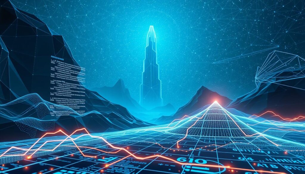 A futuristic digital landscape with a central smart contract interface, its code flowing and pulsing with dynamic energy. In the foreground, intricate graphs and charts visualize the optimization of staking rewards, their lines and curves illuminated by a soft, ambient glow. The middle ground features a towering, angular blockchain tower, its facets reflecting the complex interplay of algorithms and protocols. In the background, a starry, ethereal sky suggests the vastness of the decentralized financial ecosystem. The scene is bathed in a cool, technological palette, conveying a sense of precision, innovation, and the power of AI-driven staking optimization.