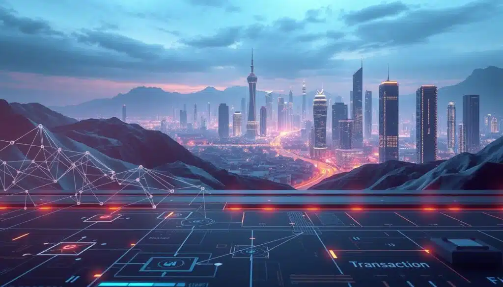 A futuristic illustration of a transaction verification process, showcasing a sleek, minimalist user interface against a backdrop of digital landscapes and architectural elements. Crisp, high-contrast lighting illuminates the scene, with subtle hints of metallic textures and holographic overlays. The foreground features a series of interconnected data nodes and transaction flow diagrams, conveying the complex yet elegant nature of blockchain technology. The middle ground depicts abstract geometric shapes and wireframe structures, representing the computational power and cryptographic security underlying the process. In the background, a cityscape of towering, high-tech buildings and glowing datacenters creates a sense of scale and integration with the broader ecosystem of cryptocurrency mining. A futuristic illustration of a transaction verification process, showcasing a sleek, minimalist user interface against a backdrop of digital landscapes and architectural elements. Crisp, high-contrast lighting illuminates the scene, with subtle hints of metallic textures and holographic overlays. The foreground features a series of interconnected data nodes and transaction flow diagrams, conveying the complex yet elegant nature of blockchain technology. The middle ground depicts abstract geometric shapes and wireframe structures, representing the computational power and cryptographic security underlying the process. In the background, a cityscape of towering, high-tech buildings and glowing datacenters creates a sense of scale and integration with the broader ecosystem of cryptocurrency mining.