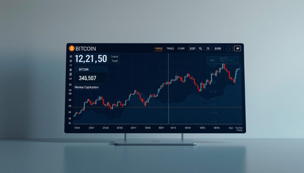 A high-resolution, detailed snapshot of the U.S. cryptocurrency market, featuring a sleek and modern interface displaying current BTC price, market capitalization, and prevailing market trend. The scene is set against a muted, minimalist background, with clean lines and soft, indirect lighting to create a sense of clarity and professionalism. The overall composition is well-balanced, drawing the viewer's attention to the key data points presented in a clear and visually appealing manner. The image conveys a sense of authority and expertise, suitable for use in an article on cryptocurrency market analysis and price predictions.