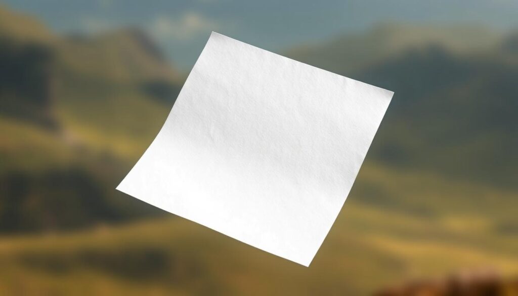 A pristine white paper document with a subtle texture and sheen, floating against a soft, ethereal background. The paper's surface is smooth and unblemished, illuminated by a warm, natural light source. The composition is balanced and centered, emphasizing the simplicity and elegance of the paper. The background is a serene, out-of-focus landscape, suggesting a sense of tranquility and contemplation. The overall mood is one of clarity, focus, and thoughtful consideration, perfectly suited to illustrate the "White paper and tokenomics" section of the article.