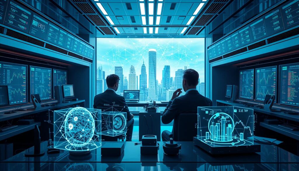 A sleek, futuristic laboratory setting with advanced cryptocurrency trading terminals and data visualization screens. In the foreground, a collection of machine learning models are displayed, their neural networks and algorithms visualized in a captivating holographic display. The middle ground features analysts in deep contemplation, studying the models' insights and market predictions. The background showcases a cityscape of skyscrapers and digital infrastructure, hinting at the integration of these powerful AI tools within the broader cryptocurrency ecosystem. Soft, blue-tinted lighting and reflective surfaces create an atmosphere of technological sophistication and analytical precision.