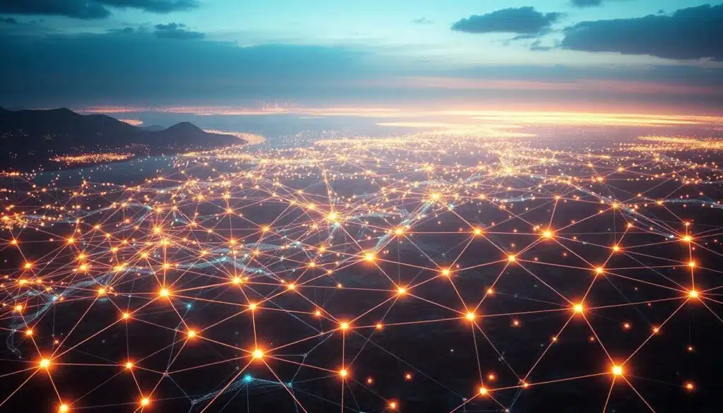 A sprawling network of nodes, each a gleaming beacon of connectivity, stretching across a vibrant digital landscape. Intricate lines of code weave through the frame, forming a decentralized mesh of pathways that grant unfettered access to information and services. The scene is bathed in a soft, ethereal glow, illuminating the autonomous nature of this permissionless system, where participants freely exchange value without central control. Sleek, futuristic devices dot the foreground, their interfaces reflecting the seamless integration of this distributed infrastructure. In the distance, a horizon of endless possibilities, where the boundaries of centralized power fade, and a new era of self-sovereign digital empowerment emerges.