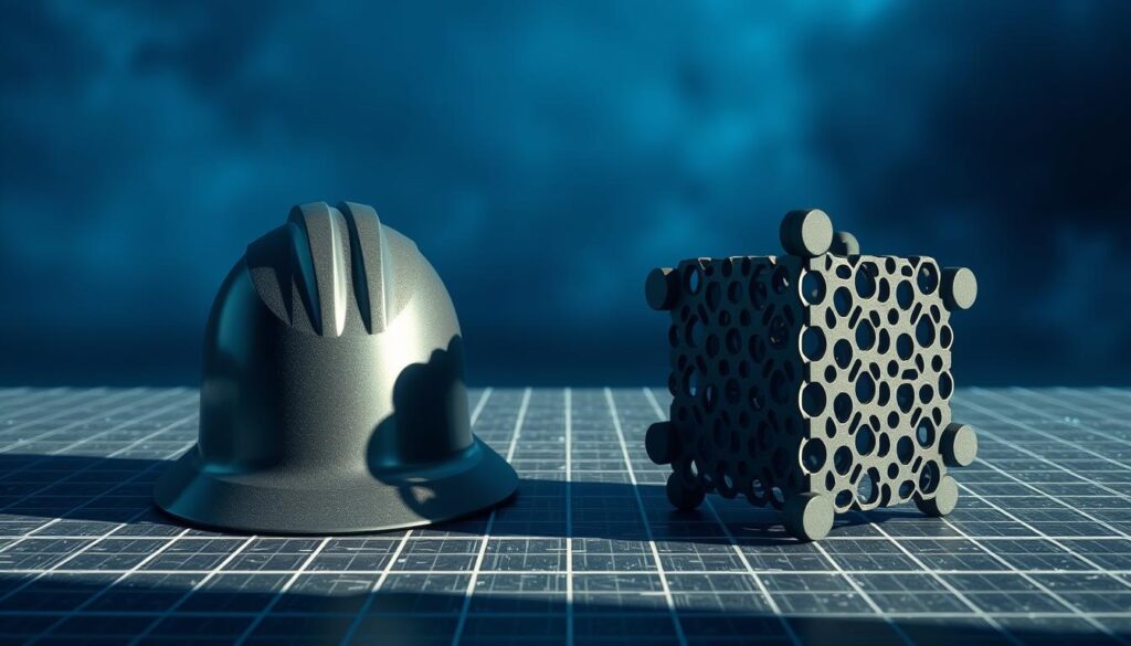 A stark, technical landscape with two prominent frameworks, Hardhat and Truffle, standing in contrast. The foreground features sleek, metallic representations of the frameworks, their angular designs casting sharp shadows. The middle ground showcases a gridded, digital plane, hinting at the underlying code infrastructure. In the background, a hazy, electric-blue backdrop suggests the ethereal realm of blockchain technology. Cinematic lighting casts dramatic shadows, emphasizing the weight and importance of the framework choice. A sense of deliberation and decision-making permeates the scene, inviting the viewer to consider the implications of selecting the right development tool.