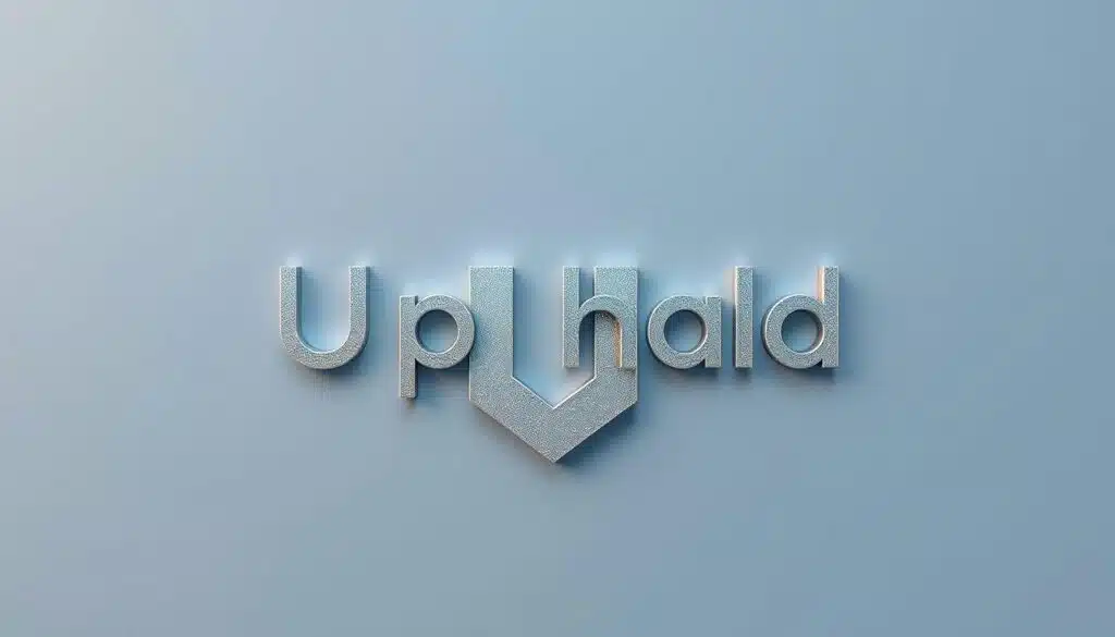 A striking, high-resolution render of the Uphold cryptocurrency wallet logo, prominently displayed against a sleek, minimalist background. The logo is rendered in a gleaming, metallic texture, with intricate details and lighting effects that convey a sense of sophistication and reliability. The background is a subtle, gradient-based design, using muted tones of blue and gray to create a calm, professional atmosphere. The overall composition is well-balanced, with the Uphold logo occupying a central position and commanding the viewer's attention. The image effectively communicates the wallet's multi-asset capabilities, including support for cryptocurrency, precious metals, and fiat currencies.