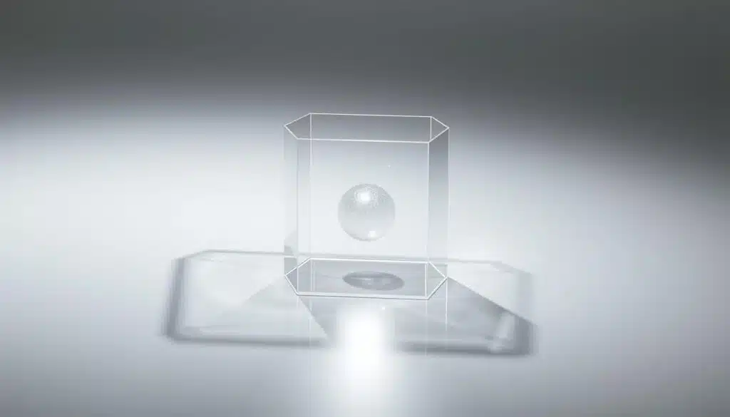 A transparent glass cube sits on a reflective surface, casting a sharp, clean shadow. Inside the cube, a glowing orb of light pulses, symbolizing the core essence of trust and transparency. The cube is positioned in a minimalist, serene setting, with soft, diffused lighting illuminating the scene. The background is a gradient of muted, calming colors, allowing the central element to be the focal point. The overall composition conveys a sense of clarity, honesty, and openness - qualities that are essential for building trust in any organization, especially in the context of blockchain technology.