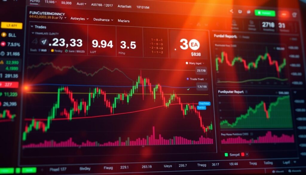 A vibrant, high-resolution image of a cryptocurrency trading dashboard, showcasing fundamental analysis tools and metrics. In the foreground, a detailed line graph tracks the price movements of a major cryptocurrency. In the middle ground, various indicators and technical analysis overlays provide insights into the asset's market performance, trading volume, and key support/resistance levels. The background features a sleek, minimalist interface with additional charts, financial reports, and news headlines related to the cryptocurrency ecosystem. The scene is bathed in a warm, pulsating glow, evoking a sense of technological sophistication and the importance of diligent, data-driven investment decisions in the dynamic world of digital assets.