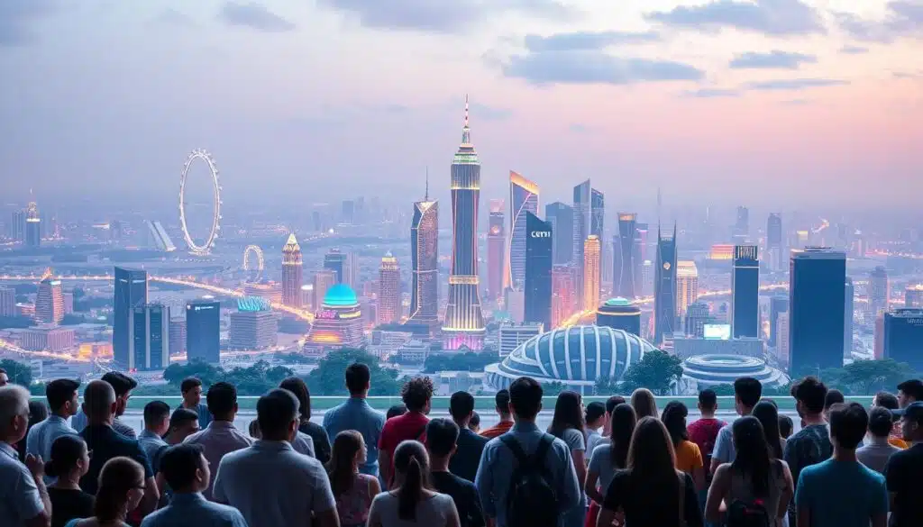 A wide-angle view of a decentralized finance (DeFi) ecosystem, showcasing the key benefits of governance tokens. In the foreground, a group of diverse blockchain enthusiasts engage in lively discussions, symbols of their governance rights and voting powers. In the middle ground, vibrant visuals depict decentralized decision-making processes, community-driven developments, and transparent platform operations. The background features a grand, futuristic cityscape, a representation of the empowered, self-governing DeFi landscape. Soft, diffused lighting creates a sense of harmony and progress, while the composition conveys a balanced, prosperous, and collaborative vision for the benefits of governance tokens in DeFi protocols.