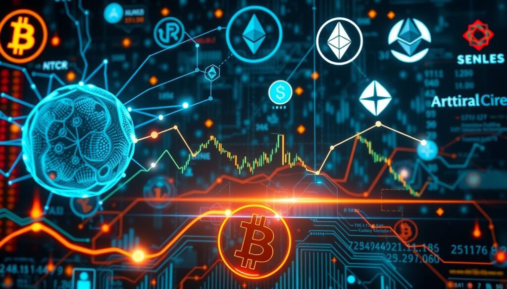 AI algorithms analyzing cryptocurrency price patterns for arbitrage opportunities
