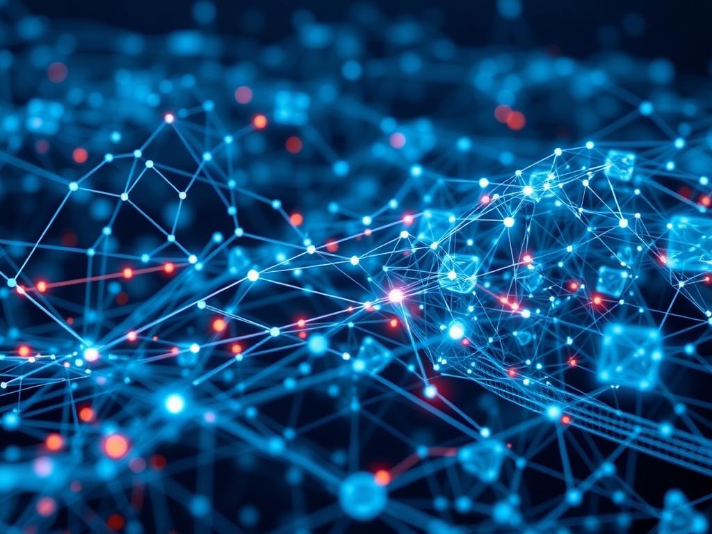 AI and blockchain integration visualization showing data analysis