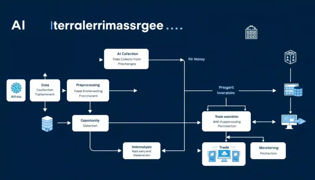 AI cryptocurrency arbitrage trading workflow diagram showing data flow and decision process