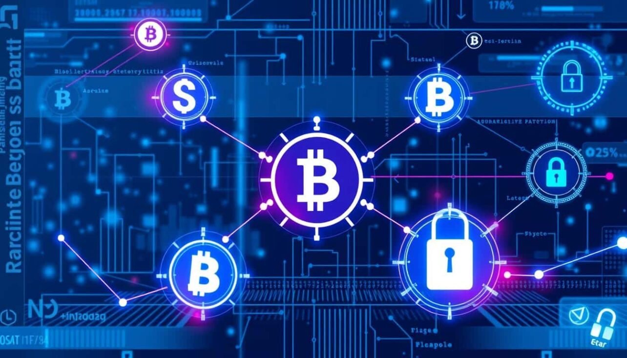 AI-powered cryptocurrency fraud detection system analyzing blockchain transactions with visual data representations