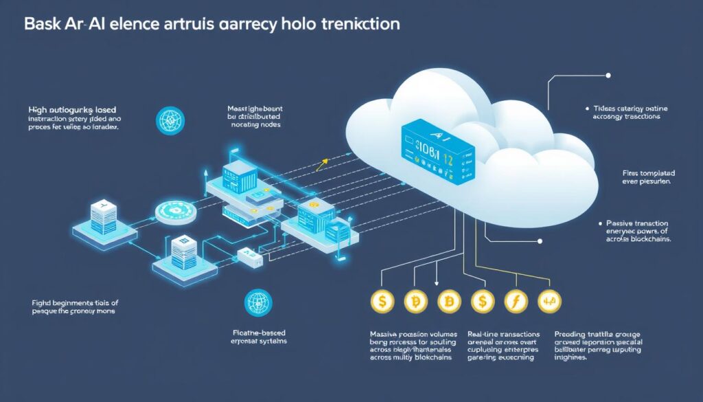 AI system processing high volumes of cryptocurrency transactions with scalable architecture