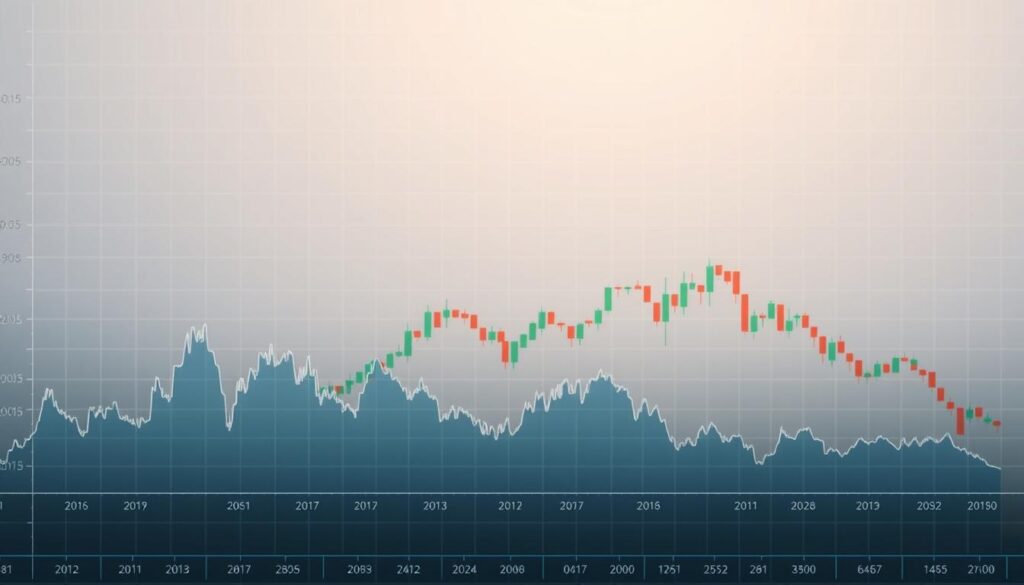 An elegant, data-driven visualization of cryptocurrency trading strategies using the Relative Strength Index (RSI). In the foreground, a dynamic line chart displays the RSI fluctuations over time, hinting at overbought and oversold signals. In the middle ground, candlestick charts for popular cryptocurrencies are arranged, showcasing price movements in relation to the RSI indicators. The background features a subtle grid-like pattern, evoking the technical nature of the financial analysis. The lighting is soft and natural, creating a sense of refined professionalism. The composition is balanced, drawing the viewer's eye to the key elements of the RSI trading strategies.