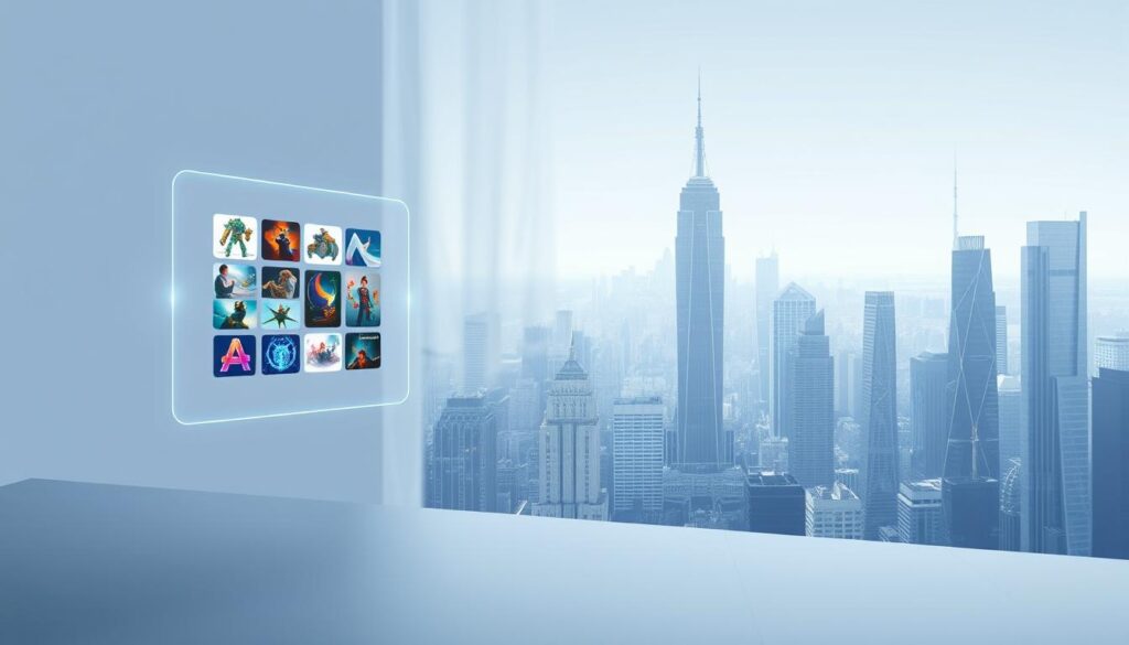 An elegant, minimalist rendering of an NFT platform concept strategy. In the foreground, a sleek, holographic interface hovers, showcasing a curated selection of dynamic NFT artworks. The middle ground features a stylized representation of the platform's user journey, with intuitive pathways for minting, trading, and managing digital assets. The background depicts a futuristic cityscape, its towering skyscrapers and gleaming infrastructure hinting at the vast potential of the decentralized economy. Soft, diffused lighting and a cool color palette evoke a sense of innovation and technological sophistication. Capture the essence of a cutting-edge NFT platform that empowers creators and collectors alike.
