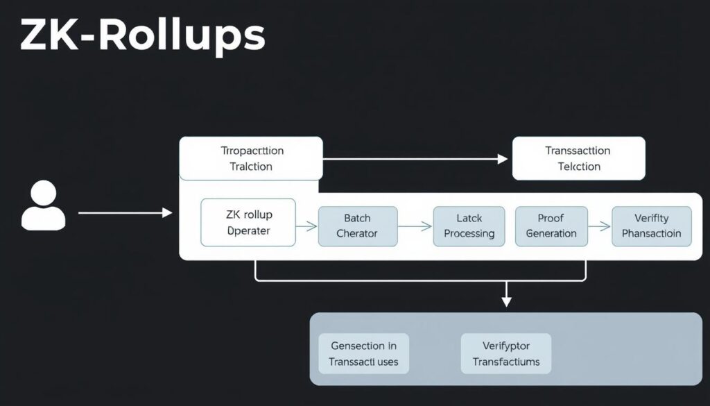 Architecture diagram of ZK-Rollups showing how transactions are batched and verified on-chain