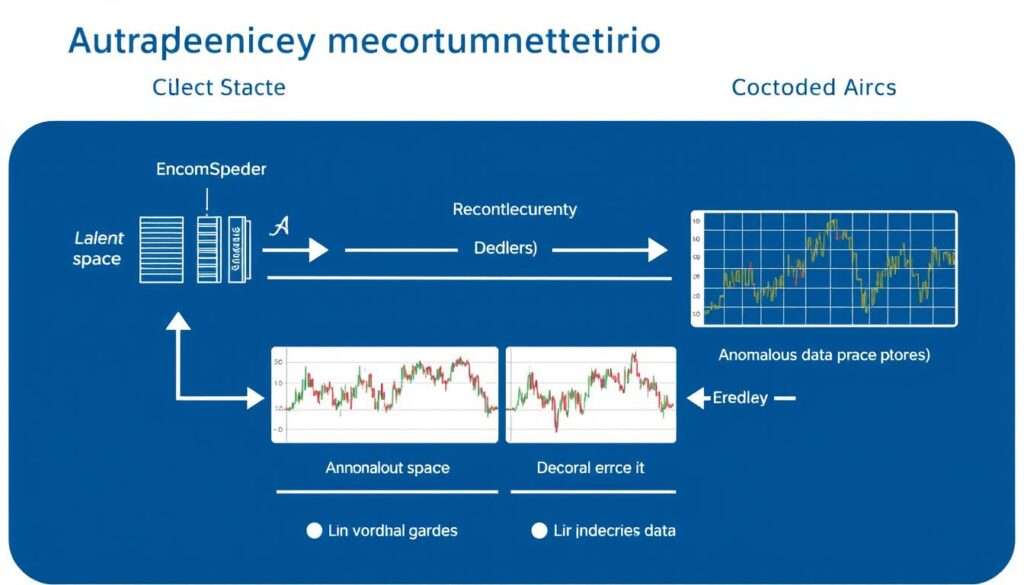 Autoencoder architecture for cryptocurrency anomaly detection showing encoder, latent space, and decoder components