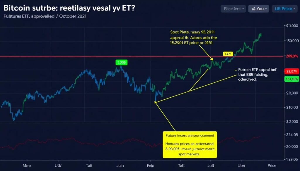 Bitcoin futures and spot price chart showing market behavior before and after ETF approval