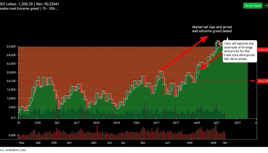 Bitcoin price chart during extreme greed showing potential selling opportunities