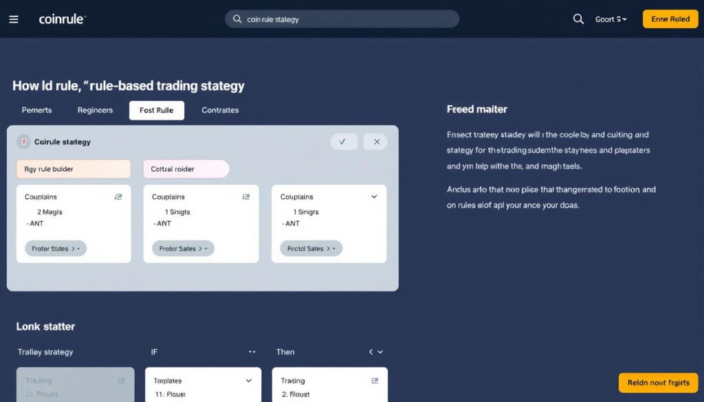 Coinrule interface showing rule-based trading strategy creation