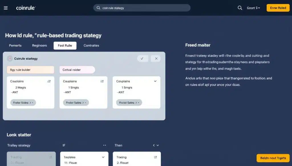 Coinrule interface showing rule-based trading strategy creation