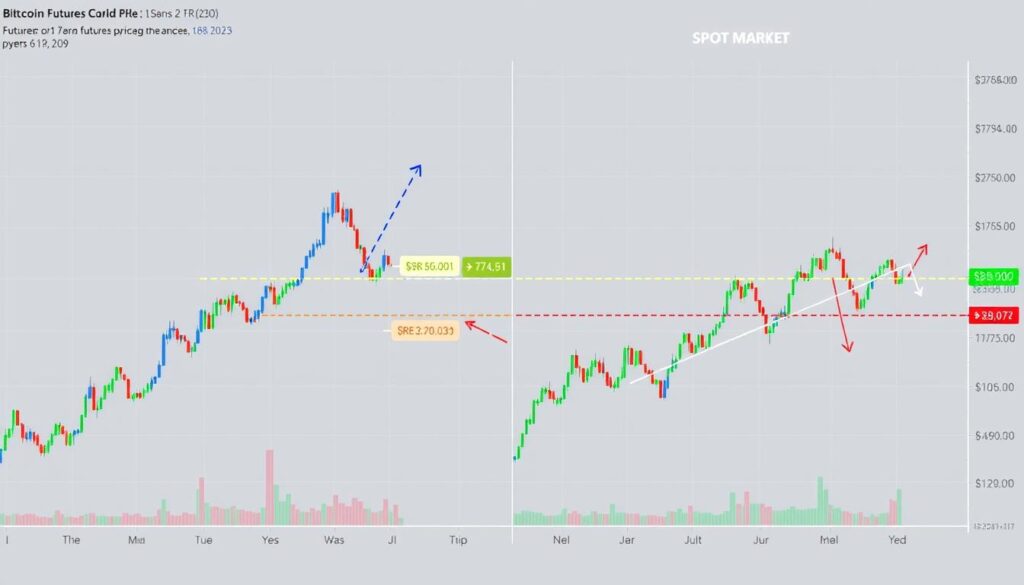 Comparison of cryptocurrency futures and spot market price charts showing convergence and divergence patterns