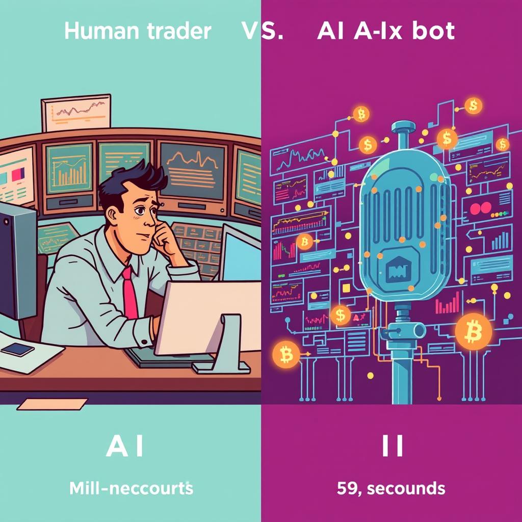 Comparison of human vs AI cryptocurrency arbitrage trading showing speed difference