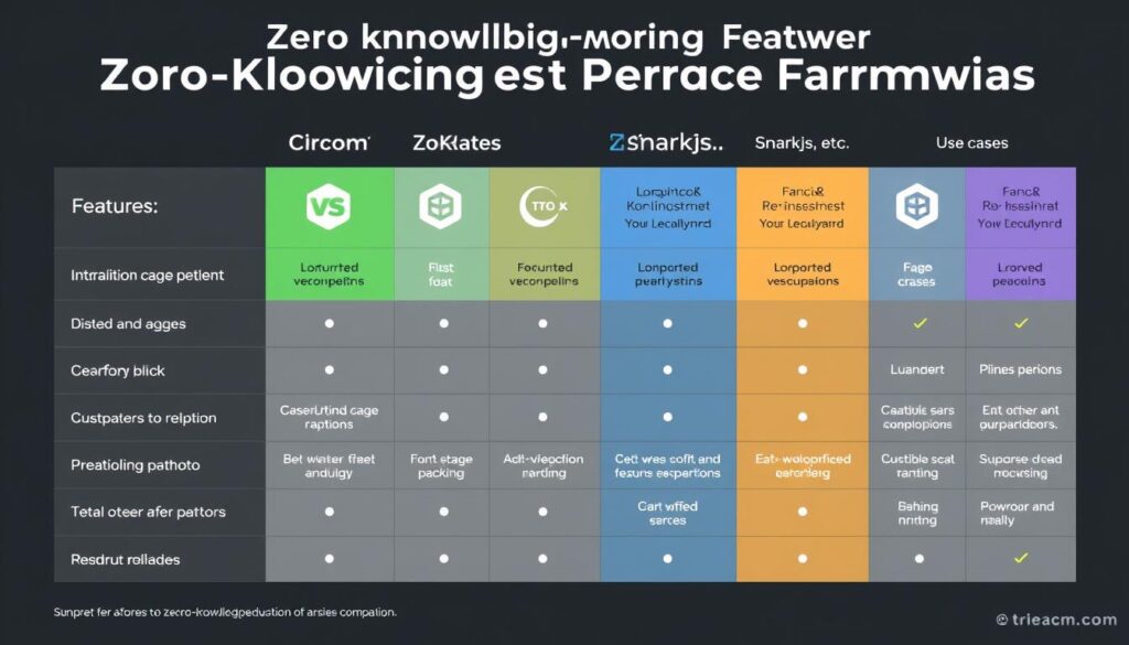 Comparison of popular zero-knowledge proof development frameworks and their features
