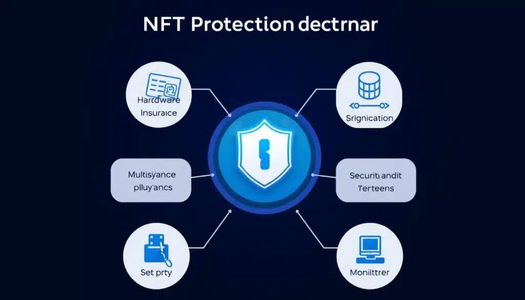 Comprehensive NFT protection strategy implementation showing multiple security layers and insurance coverage