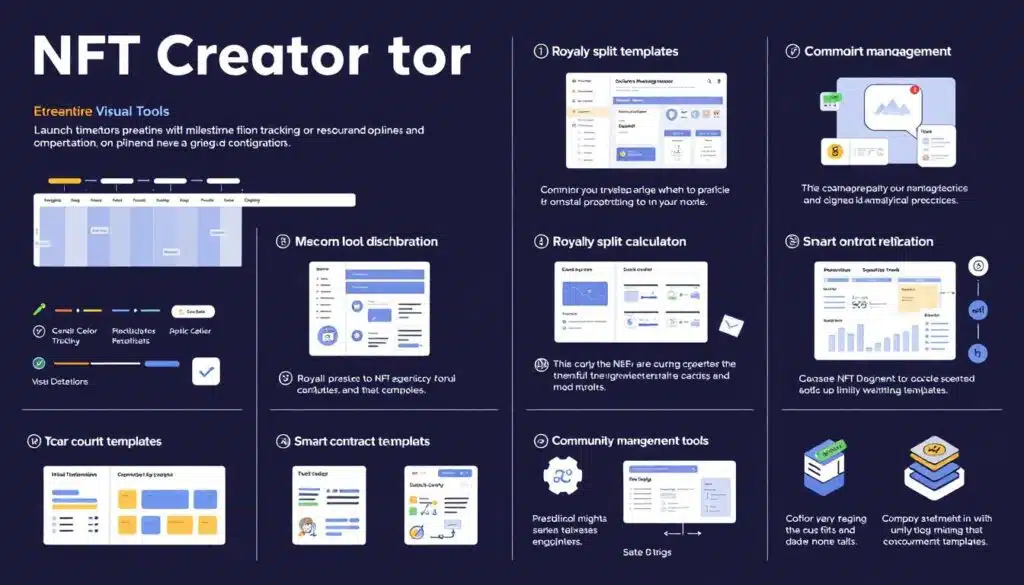 Comprehensive toolkit for NFT creators showing various tools and templates