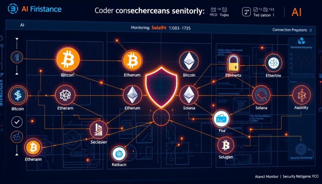Cross-chain security monitoring system showing AI-powered cryptocurrency fraud detection across multiple blockchains
