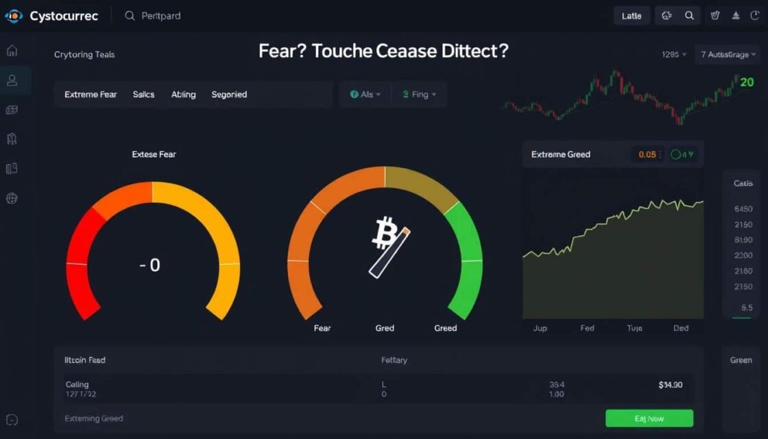 Cryptocurrency Fear and Greed Index dashboard showing the scale from extreme fear to extreme greed