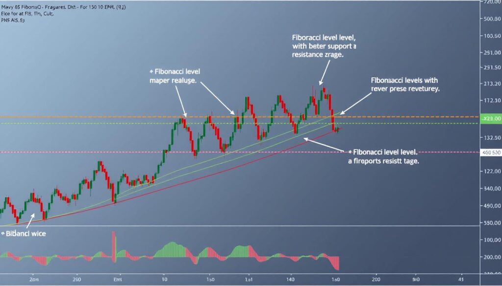 Cryptocurrency chart showing Fibonacci retracement levels aligned with key moving averages for price prediction Cryptocurrency chart showing Fibonacci retracement levels aligned with key moving averages for price prediction