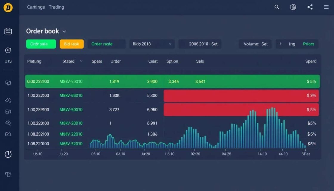 Cryptocurrency exchange order book visualization showing bid-ask spread and depth