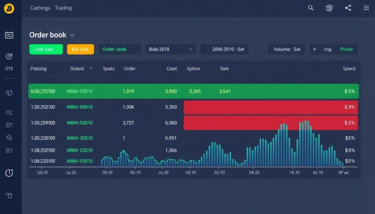 Cryptocurrency exchange order book visualization showing bid-ask spread and depth