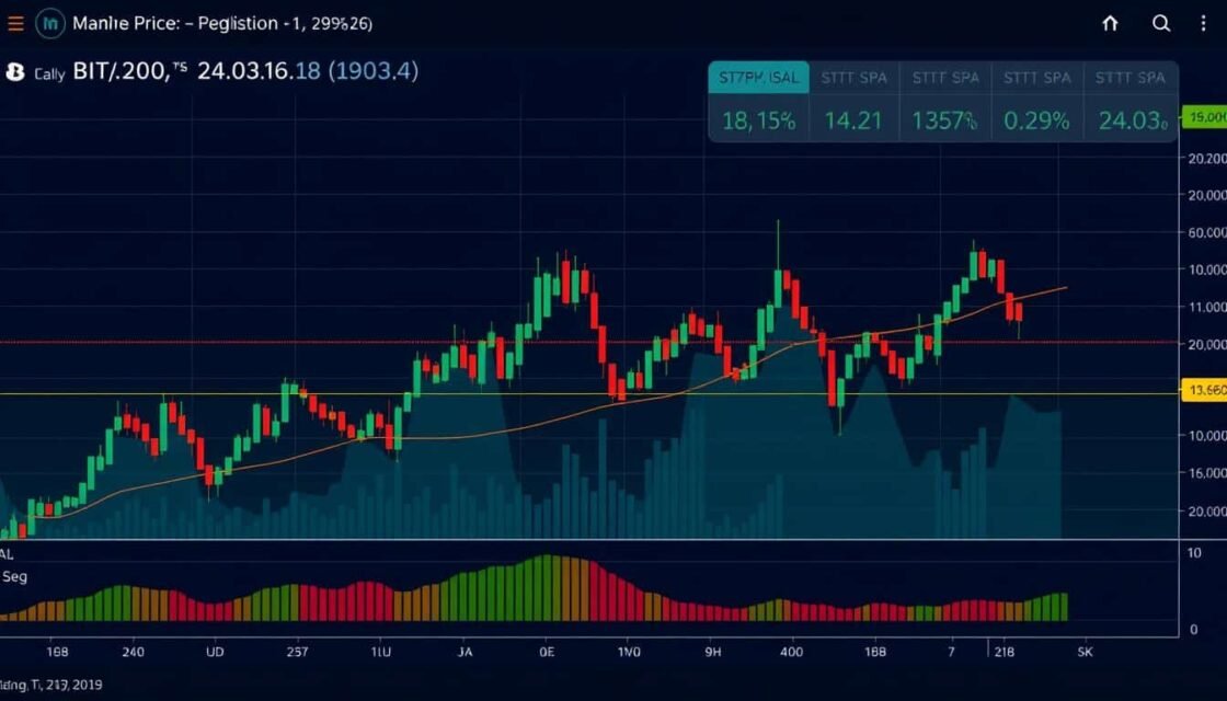 Cryptocurrency market volatility chart showing Bitcoin price fluctuations with machine learning prediction overlay