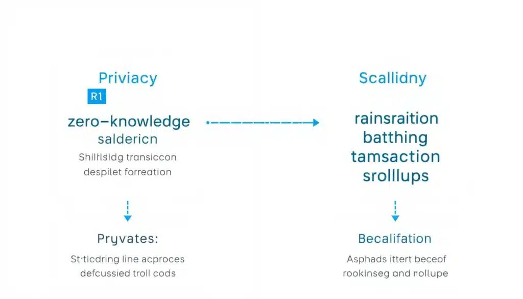 Diagram showing how zero-knowledge proofs enable both privacy and scalability in blockchain systems