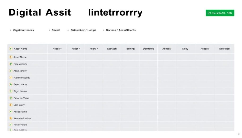 Digital asset inventory template for cryptocurrency inheritance planning