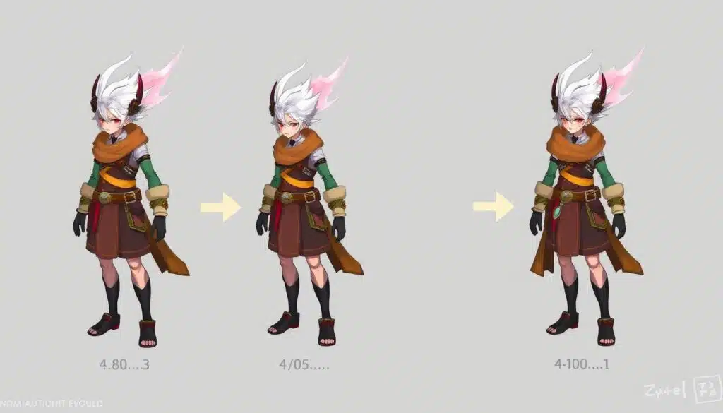 Dynamic NFT evolution showing a character NFT progressing through different stages