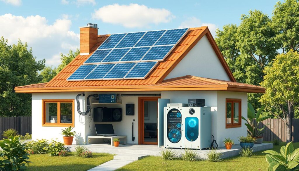 Eco-friendly cryptocurrency mining setup with solar panels