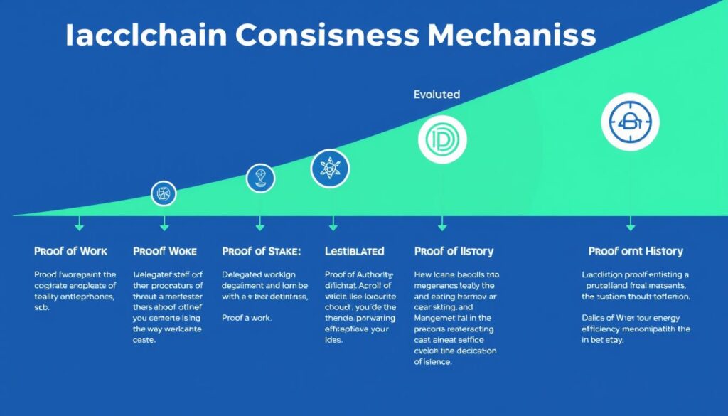 Emerging consensus mechanisms beyond Proof of Work and Proof of Stake showing energy efficiency innovations