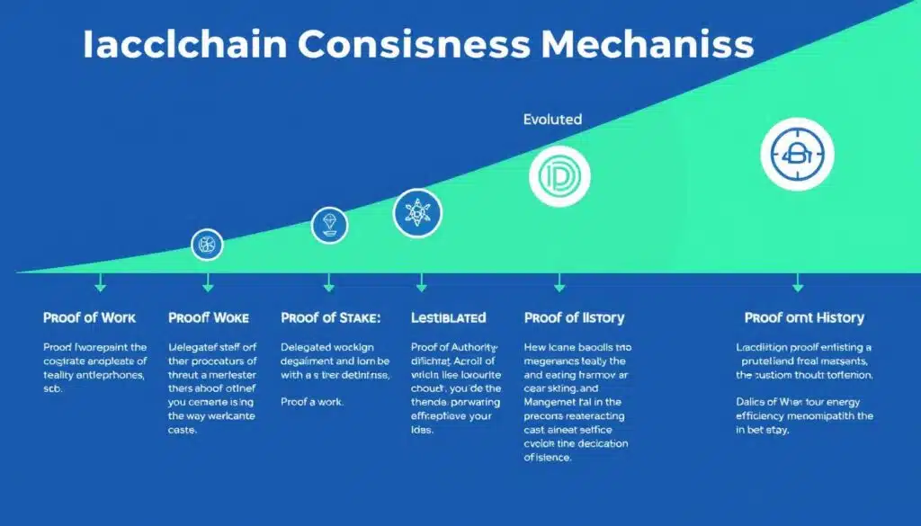 Emerging consensus mechanisms beyond Proof of Work and Proof of Stake showing energy efficiency innovations