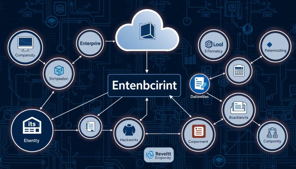 Enterprise blockchain ecosystem showing interconnected business networks