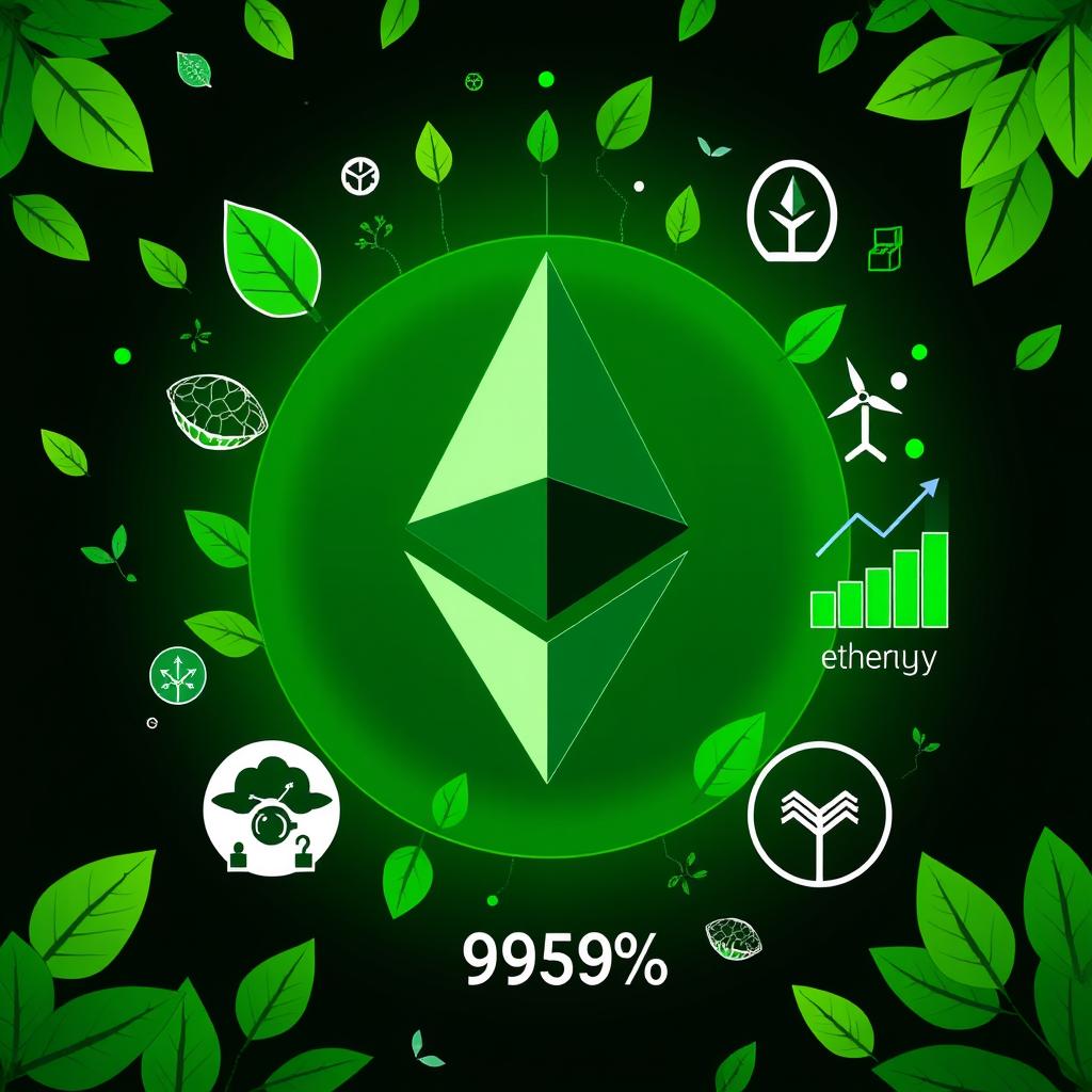 Ethereum 2.0 logo with sustainable energy visualization
