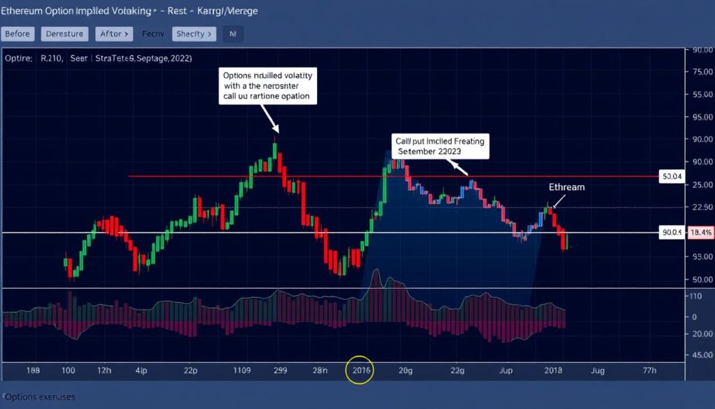 Ethereum options implied volatility and price action around the Merge upgrade